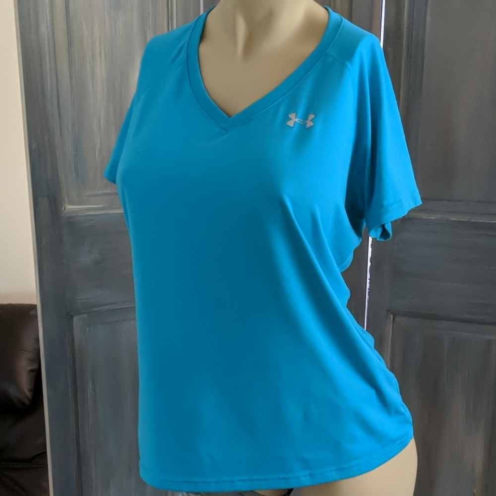 Heat Gear turquoise v neck Work out top L
